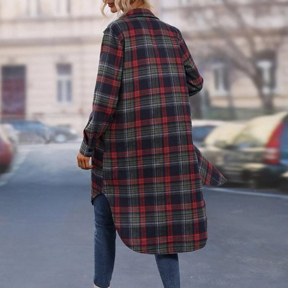 Plaid Print button down casual shacket multicolor - Picture 3 of 4